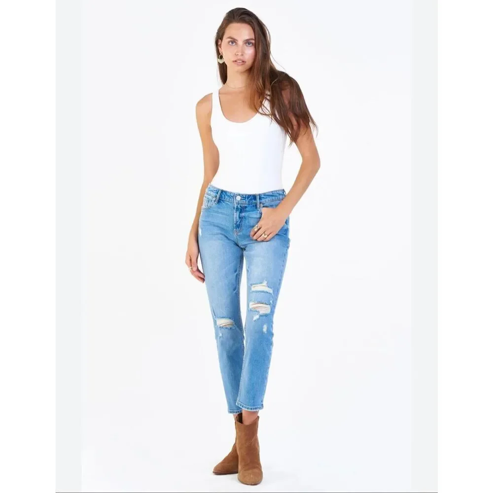 Dear John Aiden Slim Girlfriend Light Wash Distressed Jeans Size 27
